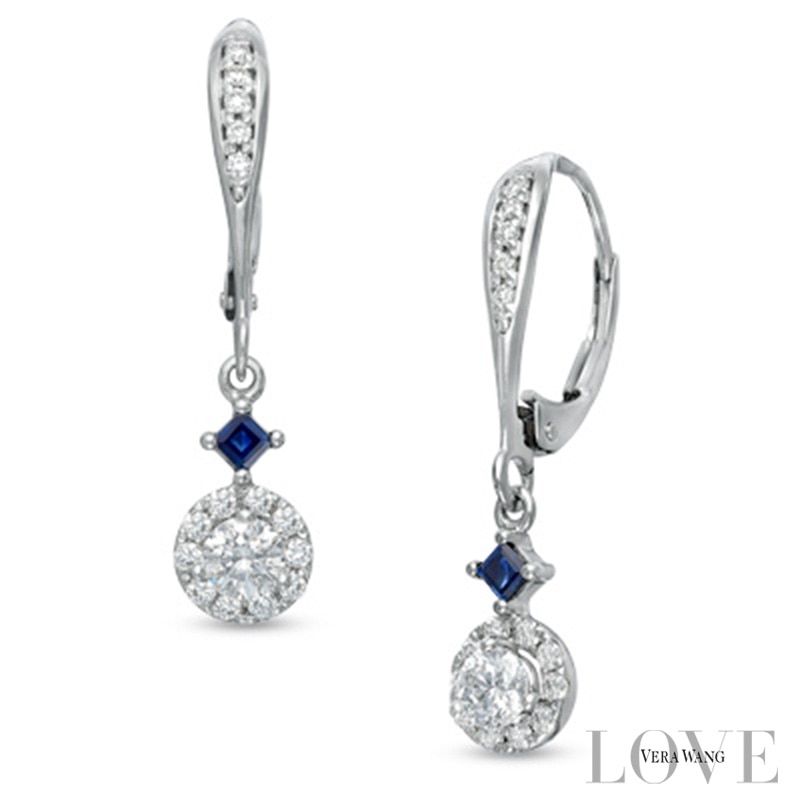 Vera Wang Love Collection 0.45 CT. T.W. Diamond and Blue Sapphire Drop Earrings in 14K White Gold|Peoples Jewellers