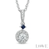 Thumbnail Image 0 of Vera Wang Love Collection 0.38 CT. T.W. Diamond and Princess-Cut Blue Sapphire Pendant in 14K White Gold