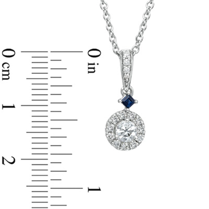 Vera Wang Love Collection 0.38 CT. T.W. Diamond and Princess-Cut Blue Sapphire Pendant in 14K White Gold
