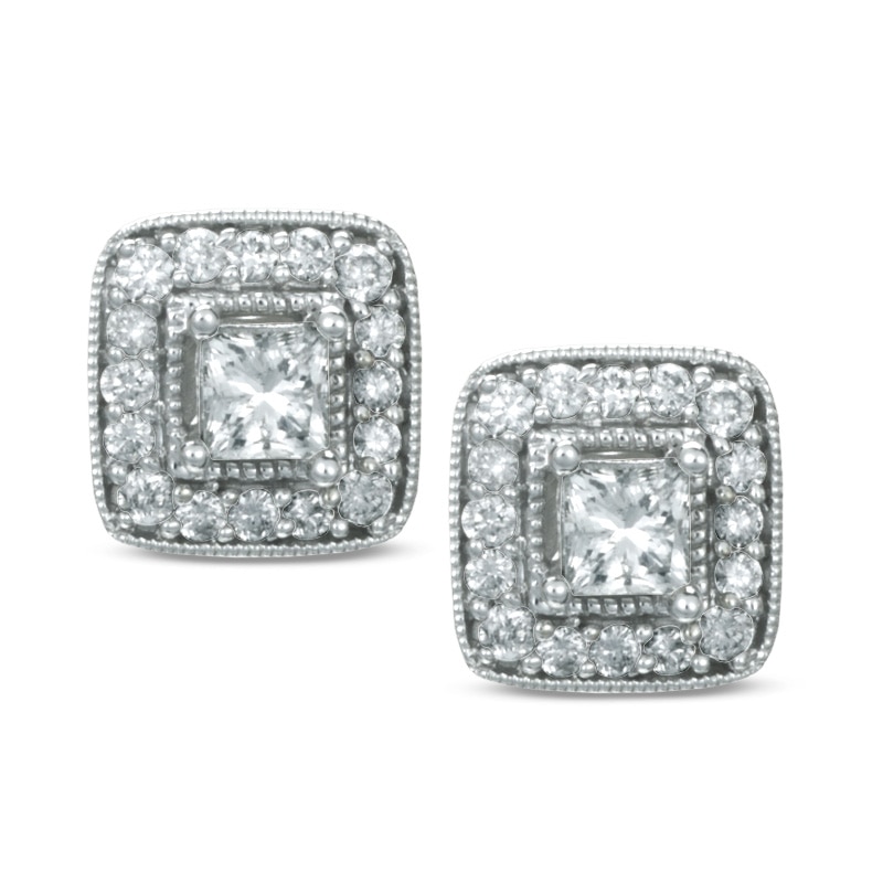 0.50 CT. T.W. Diamond Square Frame Stud Earrings in 14K White Gold|Peoples Jewellers