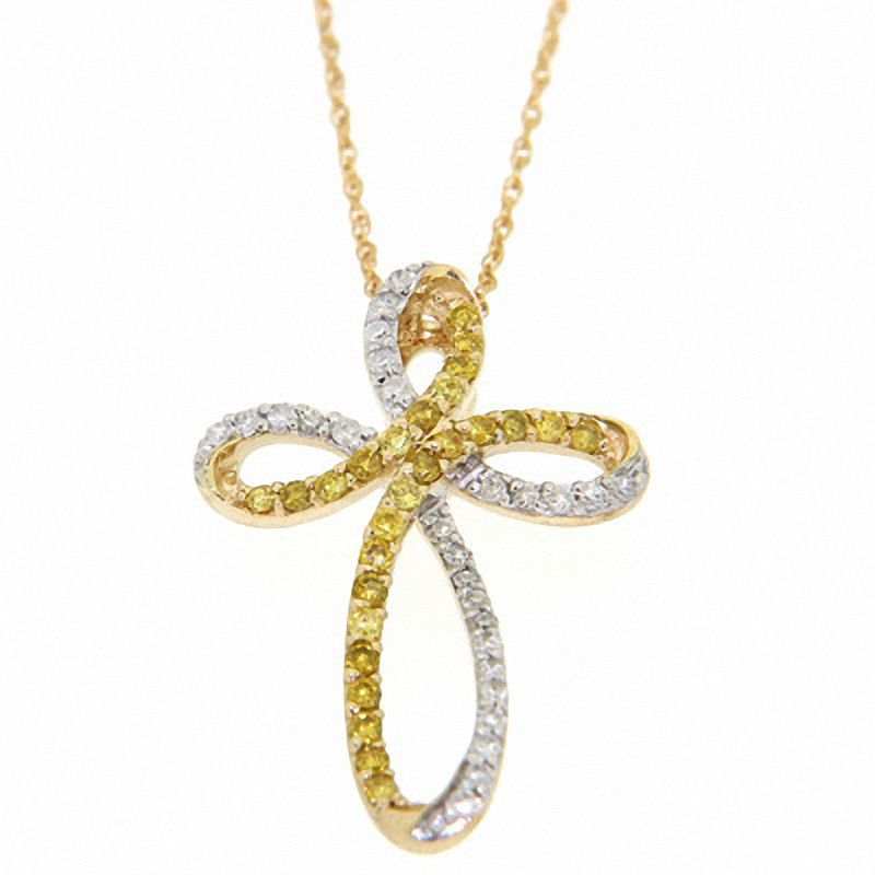 0.33 CT. T.W. Yellow and White Diamond Cross Pendant in 10K Gold