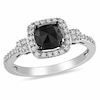 Thumbnail Image 0 of 1.00 CT. T.W. Enhanced Black and White Cushion-Cut Diamond Buckle Ring in 14K White Gold