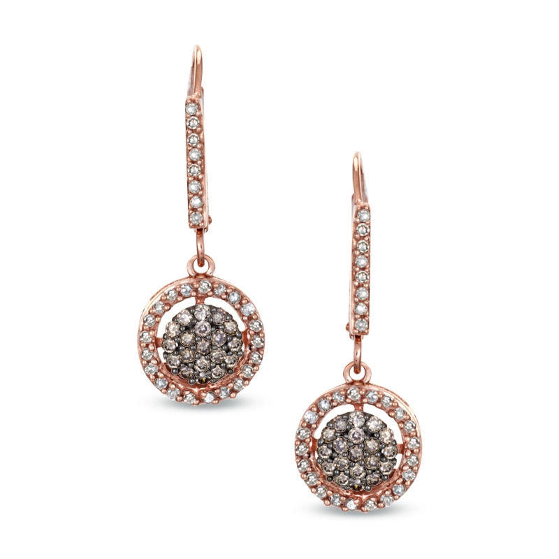 0.51 CT. T.W. Champagne and White Diamond Cluster Drop Earrings in 10K Rose Gold|Peoples Jewellers