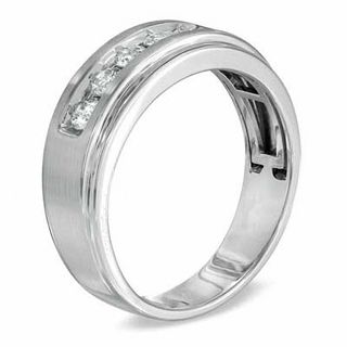 Men's CT. T.W. Diamond Five Stone Wedding Band in 14K White Gold