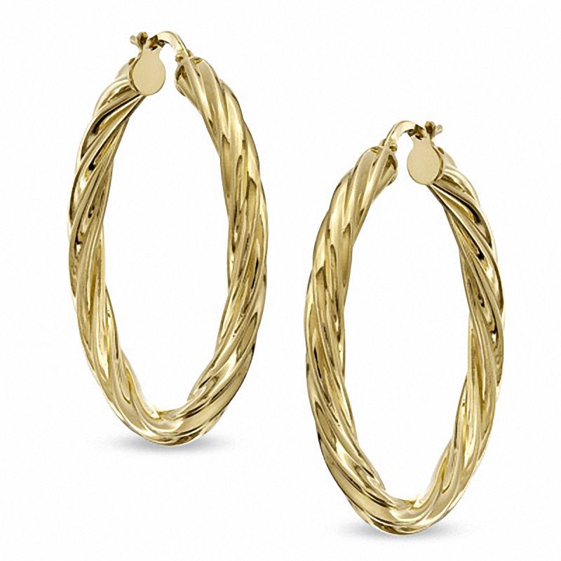 Elegance D'Italia™ 34mm Polished Textured Hoop Earrings in Bronze with 14K Gold Plate
