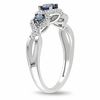 Thumbnail Image 1 of 0.50 CT. T.W. Enhanced Blue and White Diamond Frame Three Stone Ring in 14K White Gold