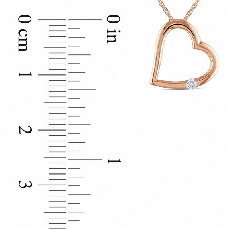 Main Image 2 of Diamond Accent Solitaire Tilted Heart Pendant in 10K Rose Gold - 17"