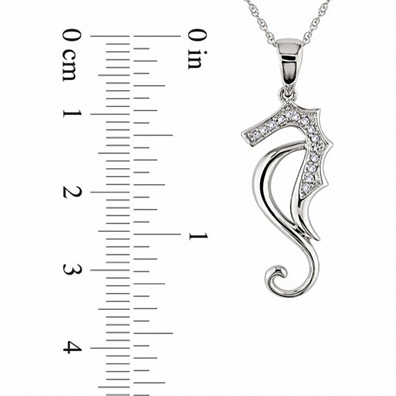 Diamond Accent Seahorse Pendant in 10K White Gold - 17"