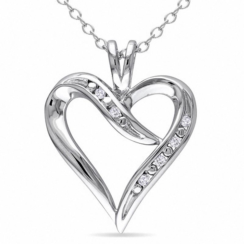 Diamond Accent Heart-Shaped Ribbon Pendant in Sterling Silver|Peoples Jewellers