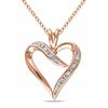 Diamond Accent Heart-Shaped Ribbon Pendant in Rose Sterling Silver