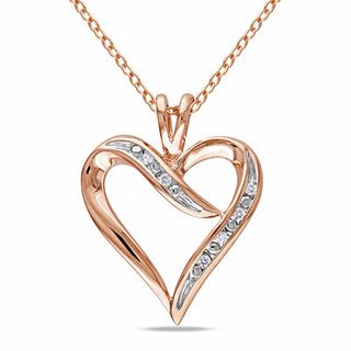 Diamond Accent Heart-Shaped Ribbon Pendant in Rose Sterling Silver