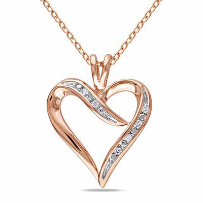 Diamond Accent Heart-Shaped Ribbon Pendant in Rose Sterling Silver
