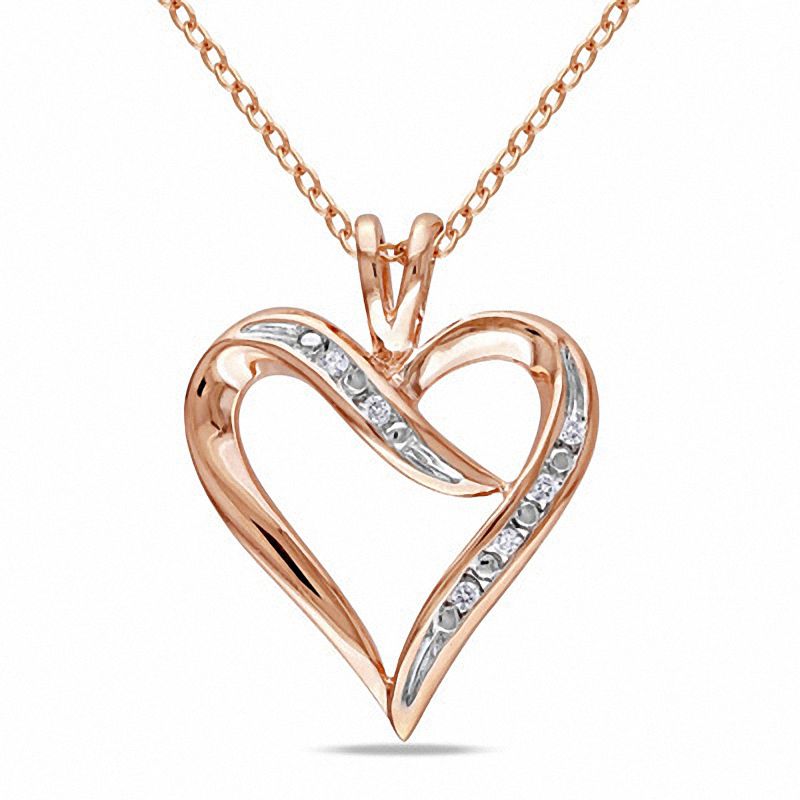 Diamond Accent Heart-Shaped Ribbon Pendant in Rose Sterling Silver|Peoples Jewellers