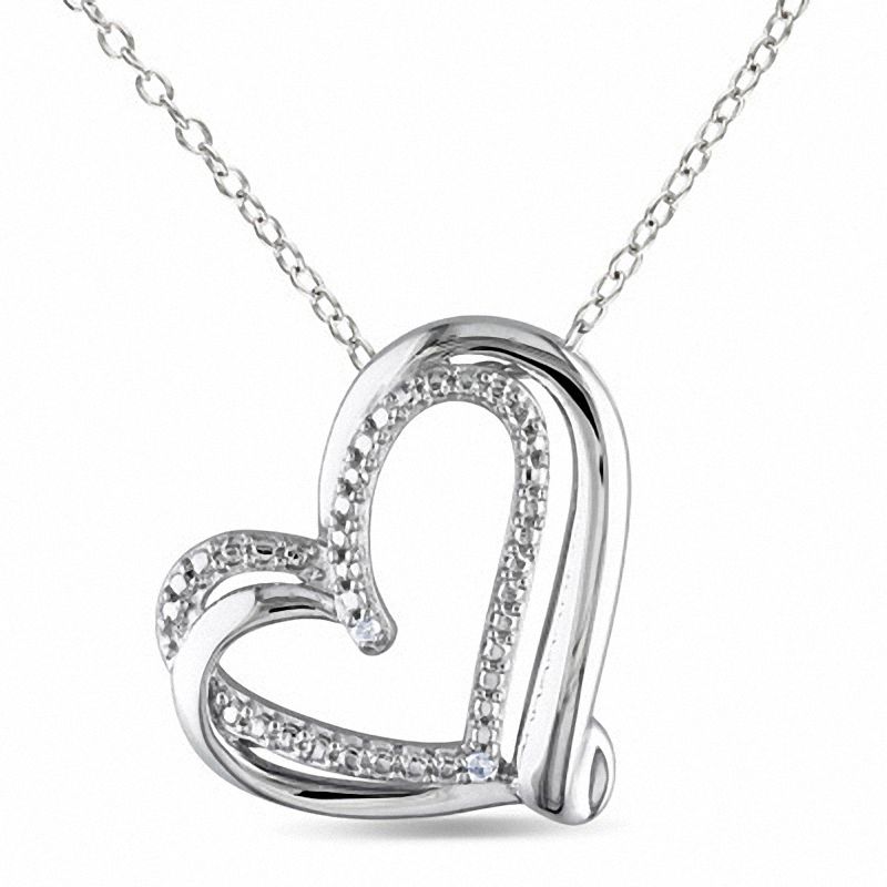 Diamond Accent Tilted Heart Pendant in Sterling Silver|Peoples Jewellers