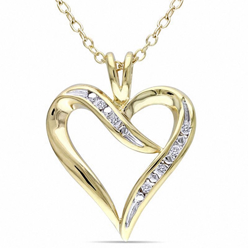Main Image 1 of Diamond Accent Heart-Shaped Ribbon Pendant in Yellow Sterling Silver