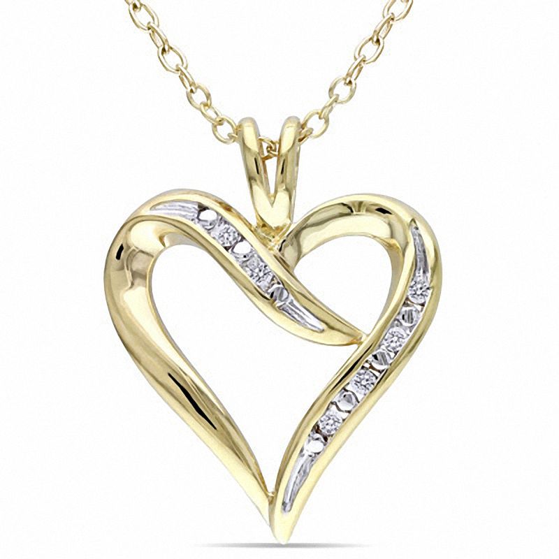 Diamond Accent Heart-Shaped Ribbon Pendant in Yellow Sterling Silver