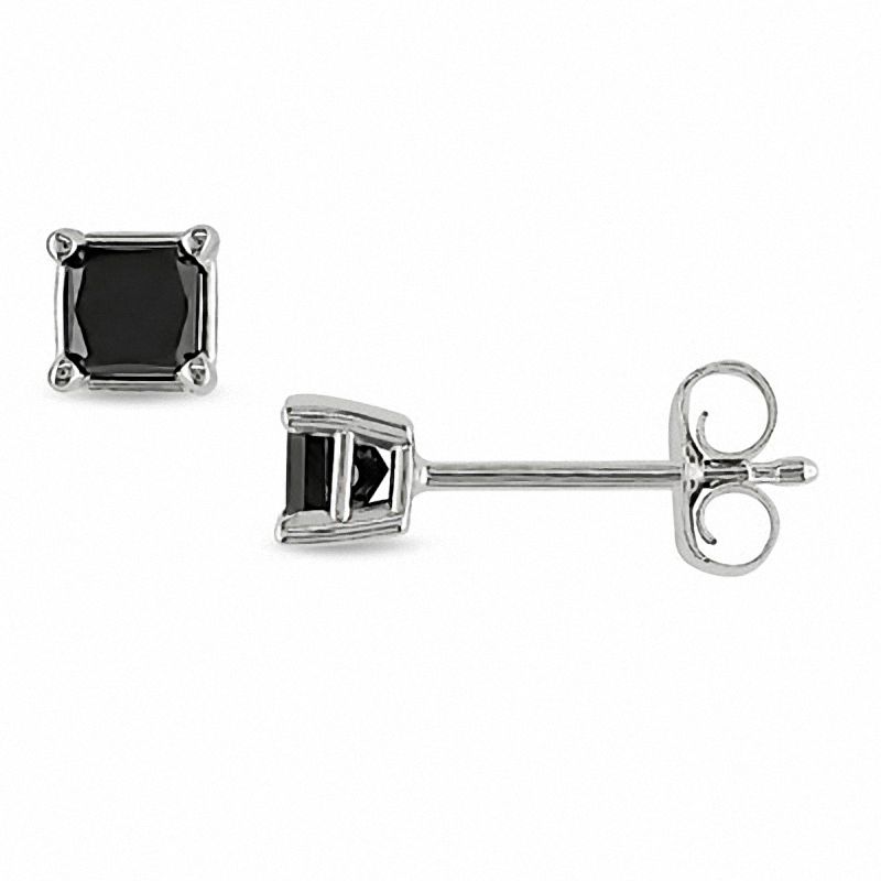 0.32 CT. T.W. Princess-Cut Black Diamond Solitaire Stud Earrings in 10K White Gold