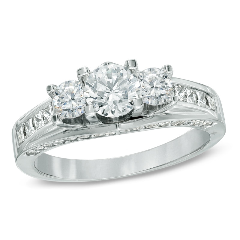 1.50 CT. T.W. Certified Canadian Diamond Three Stone Engagement Ring in ...