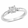 Thumbnail Image 1 of Princess-Cut White Lab-Created Sapphire and 0.04 CT. T.W. Diamond Promise Ring in Sterling Silver