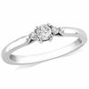 Lab-Created White Sapphire and Diamond Accent Three Stone Promise Ring in Sterling Silver