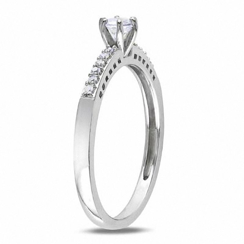 Lab-Created White Sapphire Solitaire and Diamond Accent Promise Ring in Sterling Silver