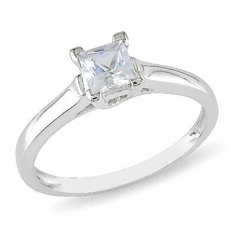 4.5mm Square-Cut Lab-Created White Sapphire Solitaire Ring in 10K White Gold