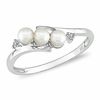 Thumbnail Image 0 of 3.0 - 3.5mm Cultured Freshwater Pearl and Diamond Accent Three Stone Slant Ring in 10K White Gold