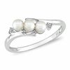 Thumbnail Image 1 of 3.0-3.5mm Freshwater Cultured Pearl and Diamond Accent Three Stone Slant Ring in 10K White Gold