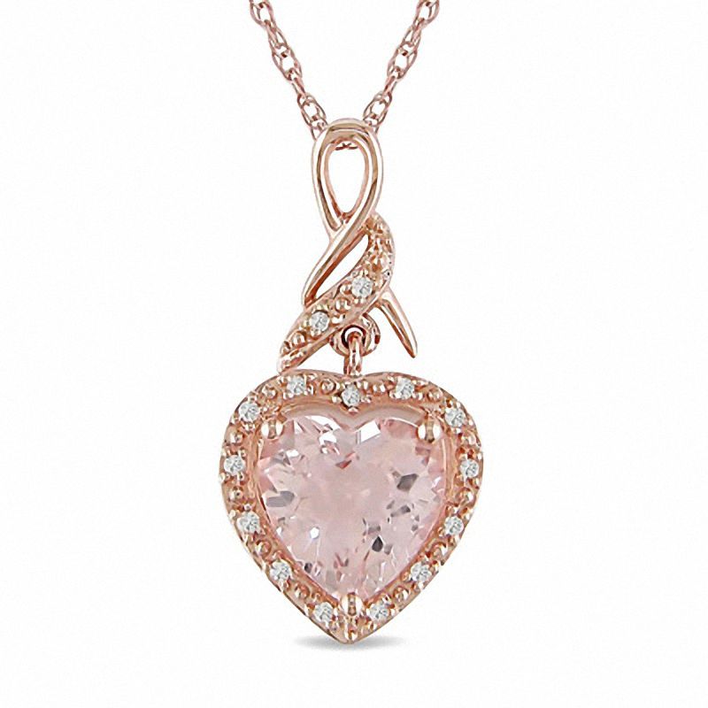 8.0mm Heart-Shaped Pink Morganite and Diamond Accent Pendant in 10K Rose Gold - 17"