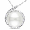 Thumbnail Image 1 of 8.0-8.5mm Freshwater Cultured Pearl and 0.065 CT. T.W. Diamond Pendant in 10K White Gold-17"
