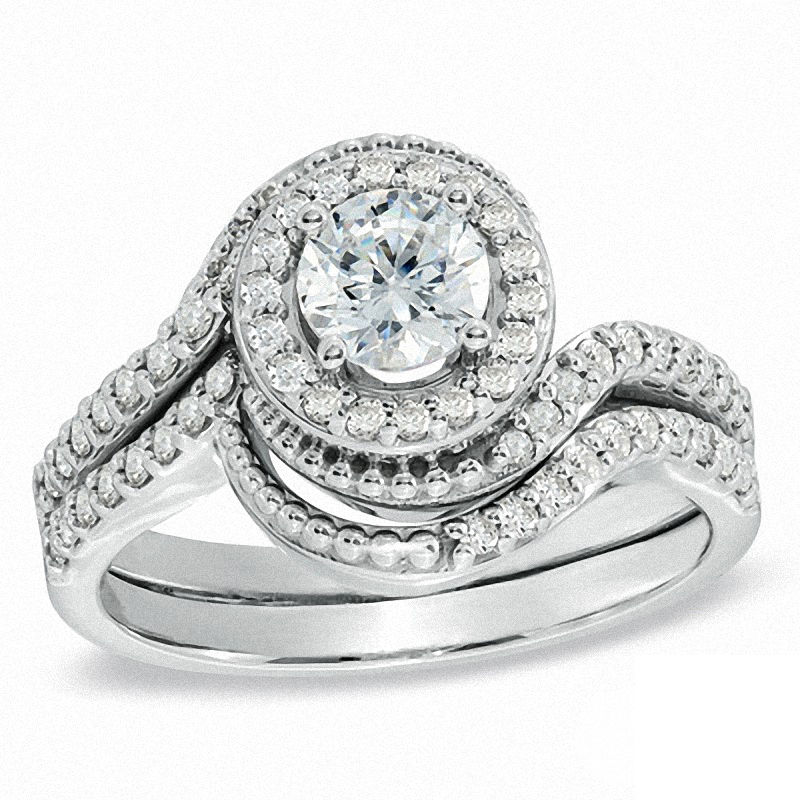 1.00 CT. T.W. Certified Canadian Diamond Frame Bridal Set in 14K White Gold (I/I1)|Peoples Jewellers