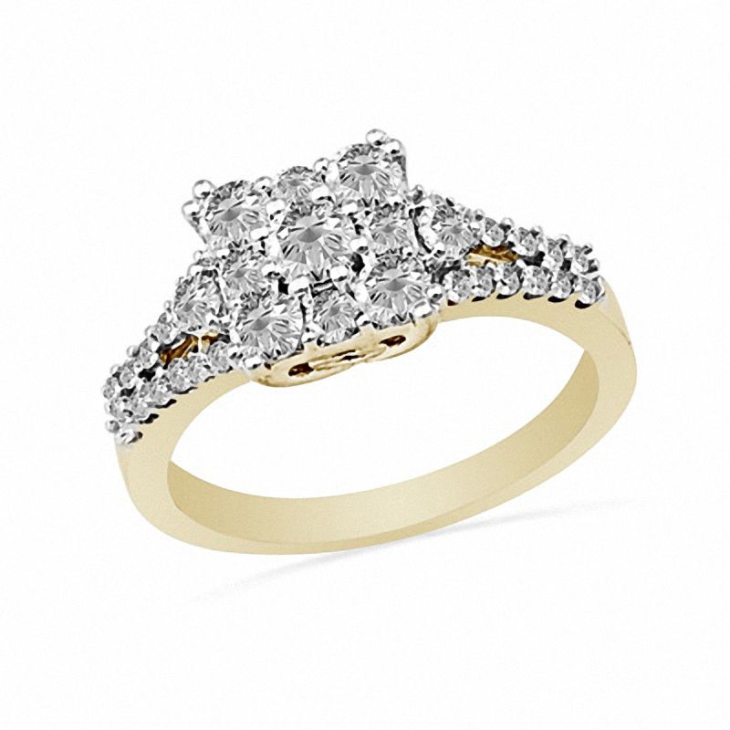1.00 CT. T.W. Diamond Square Cluster Ring in 10K Gold