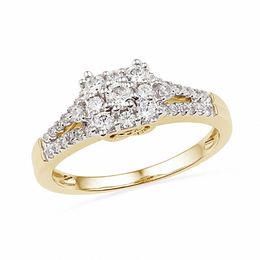 0.50 CT. T.W. Diamond Cluster Square Ring in 10K Gold