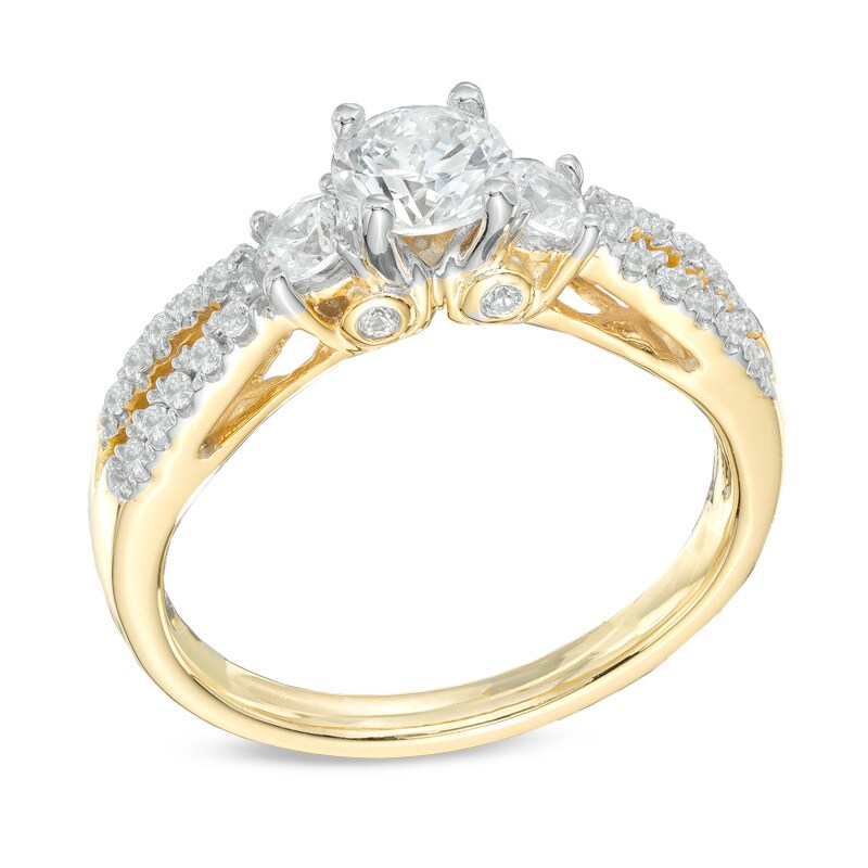 Main Image 2 of 0.65 CT. T.W. Diamond Three Stone Split Shank Engagement Ring in 14K Gold