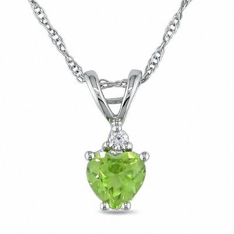 5.0mm Heart-Shaped Peridot and Diamond Accent Pendant in 10K White Gold - 17"|Peoples Jewellers