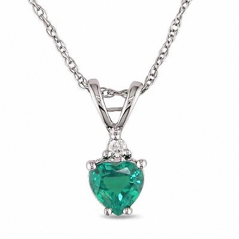 5.0mm Heart-Shaped Lab-Created Emerald and Diamond Accent Pendant in 10K White Gold - 17"|Peoples Jewellers