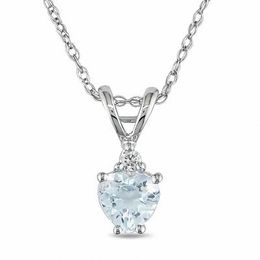 5.0mm Heart-Shaped Aquamarine and Diamond Accent Pendant in 10K White Gold - 17&quot;