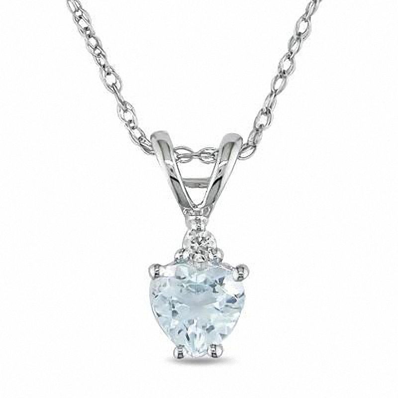 5.0mm Heart-Shaped Aquamarine and Diamond Accent Pendant in 10K White Gold - 17"