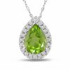 Thumbnail Image 1 of Pear-Shaped Peridot and 0.18 CT. T.W. Diamond Pendant in 14K White Gold - 17"
