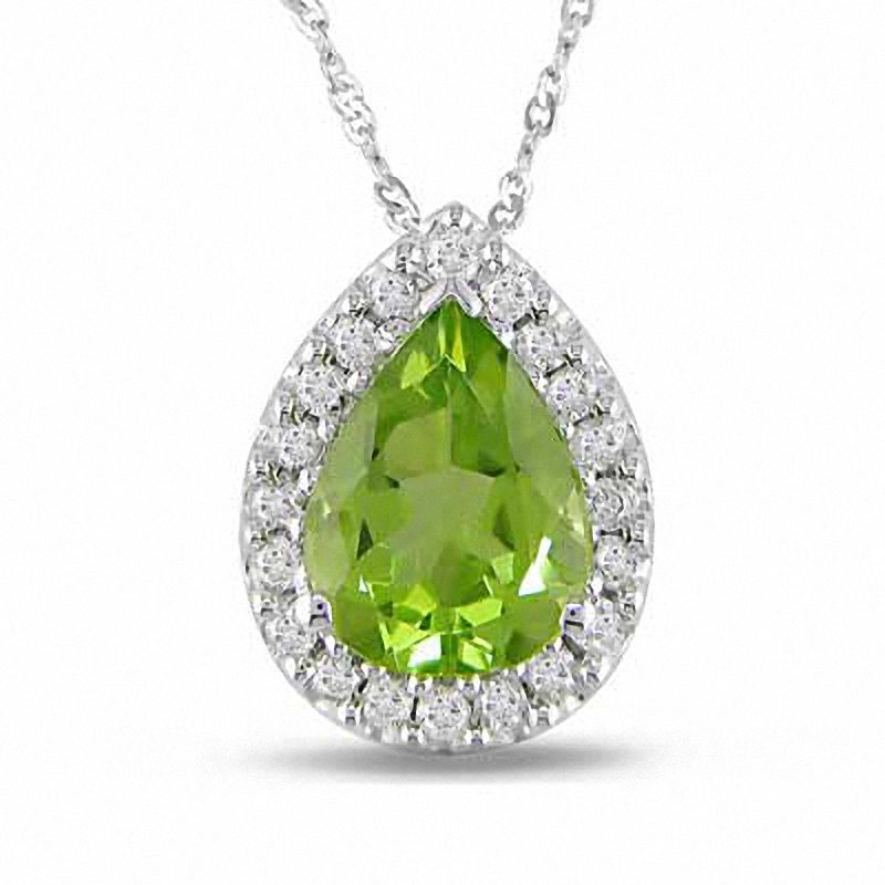 Pear-Shaped Peridot and 0.18 CT. T.W. Diamond Pendant in 14K White Gold - 17"|Peoples Jewellers