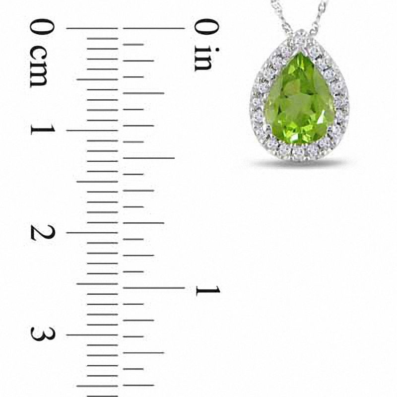 Main Image 2 of Pear-Shaped Peridot and 0.18 CT. T.W. Diamond Pendant in 14K White Gold - 17"