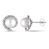 Thumbnail Image 1 of 8.0-8.5mm Freshwater Cultured Pearl and 0.09 CT. T.W. Diamond Frame Stud Earrings in 10K White Gold