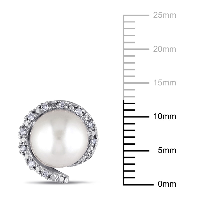 Main Image 3 of 8.0-8.5mm Freshwater Cultured Pearl and 0.09 CT. T.W. Diamond Frame Stud Earrings in 10K White Gold