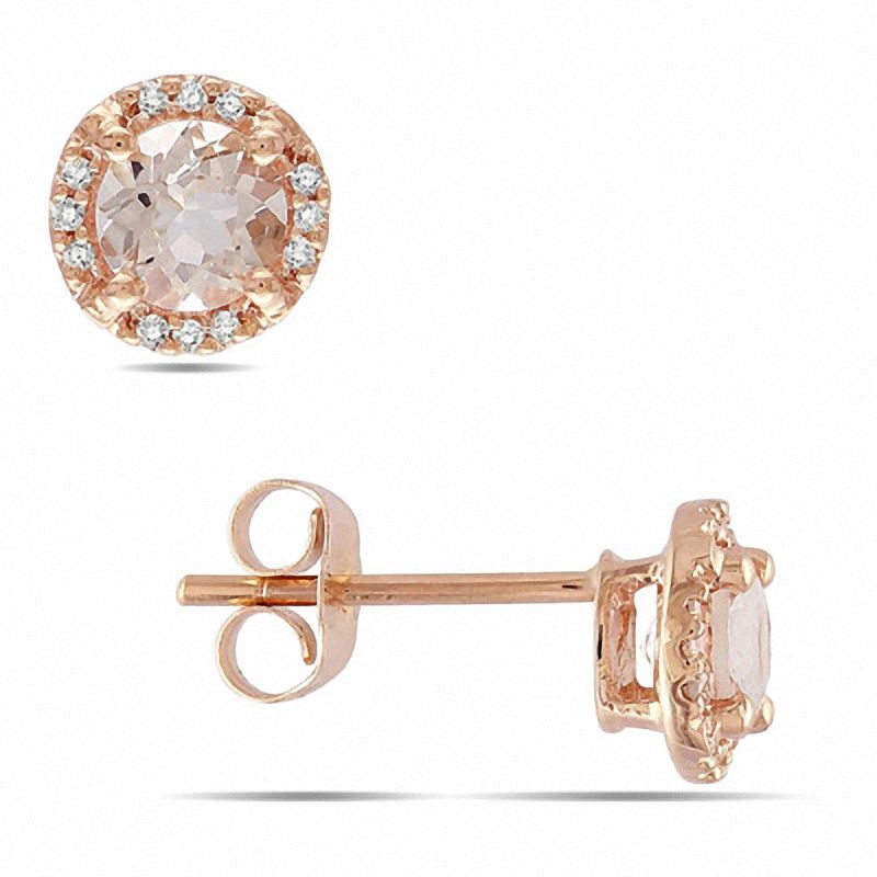 5.0mm Morganite and Diamond Accent Frame Stud Earrings in 10K Rose Gold|Peoples Jewellers