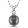 Thumbnail Image 0 of 8.0 - 9.0mm Black Cultured Tahitian Pearl and 0.05 CT. T.W. Diamond Pendant in 14K White Gold - 17"