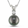 Thumbnail Image 1 of 8.0-9.0mm Black Tahitian Cultured Pearl and 0.05 CT. T.W. Diamond Pendant in 14K White Gold-17"