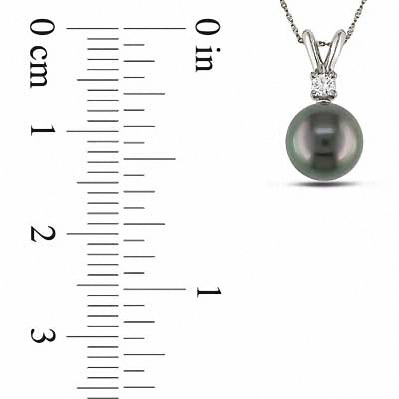 8.0 - 9.0mm Black Cultured Tahitian Pearl and 0.05 CT. T.W. Diamond Pendant in 14K White Gold - 17"