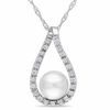 Thumbnail Image 0 of 6.0 - 7.0mm Cultured Freshwater Pearl and 0.115 CT. T.W. Diamond Loop Pendant in 14K White Gold - 17"