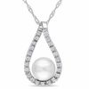 Thumbnail Image 1 of 6.0-7.0mm Freshwater Cultured Pearl and 0.115 CT. T.W. Diamond Loop Pendant in 14K White Gold-17"
