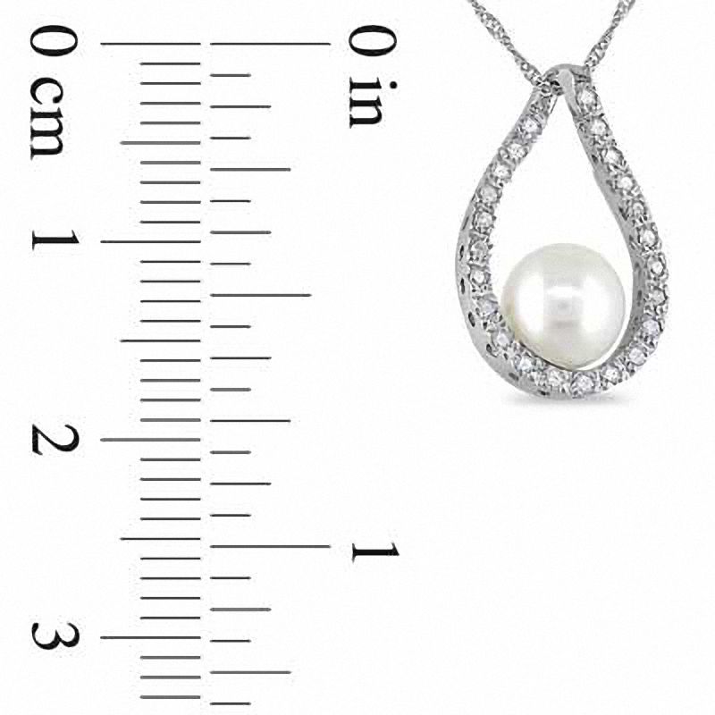 6.0 - 7.0mm Cultured Freshwater Pearl and 0.115 CT. T.W. Diamond Loop Pendant in 14K White Gold - 17"